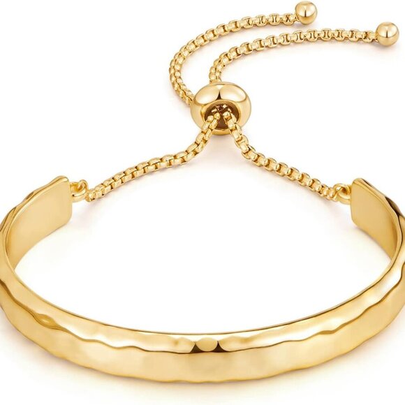 14K Gold Bracelets for Women Adjustable Slider Bracelet Bangle Bracelets for Wom - Picture 1 of 6